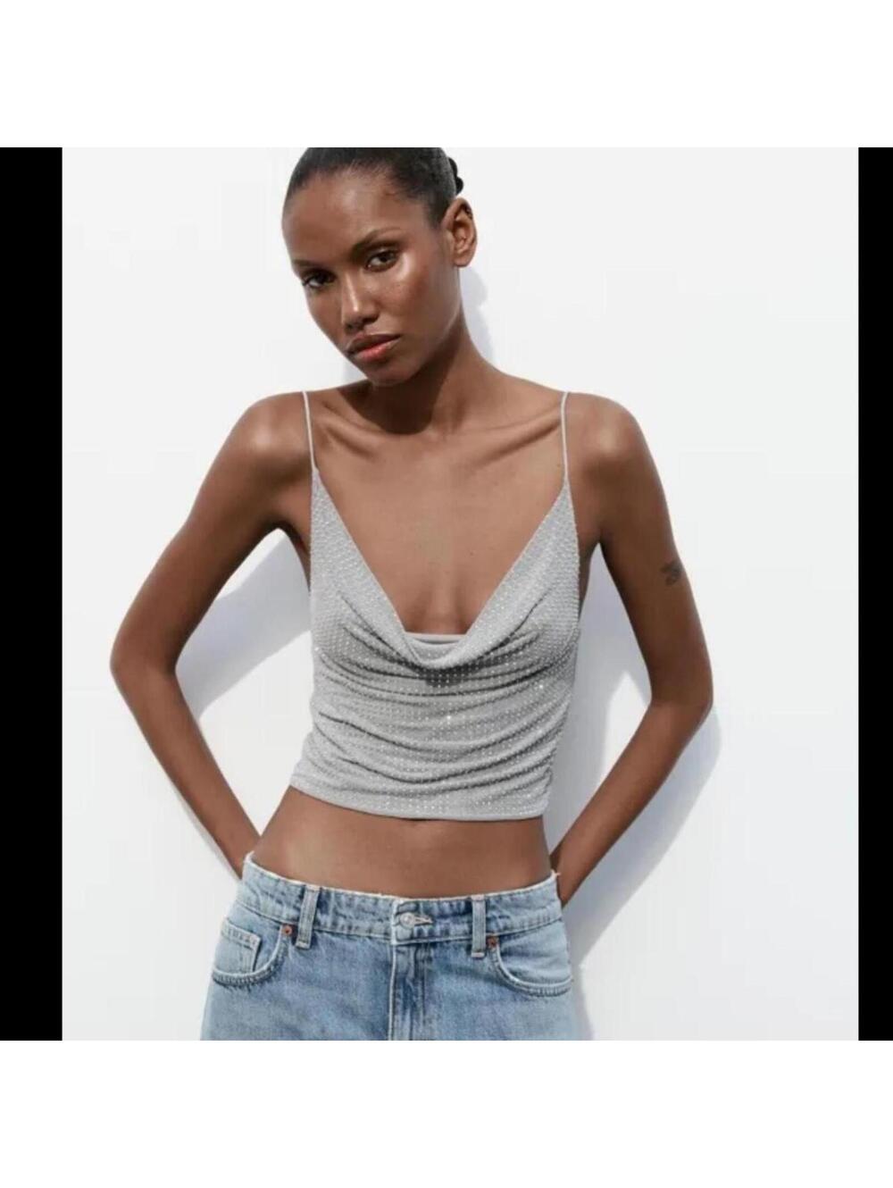 Zara - [ ] Rhinestone Tulle Top - Picture 2 of 4
